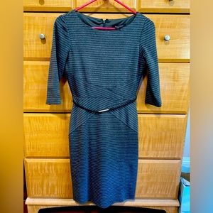 White House Black Market Gray Striped Dress Size 0 with Belt